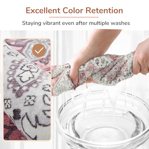 OPPODREAM Soft Area Rugs 4x6, Low-Pile Washable Rugs 4x6 with Non Slip Backing, Faux Cashmere 4 x 6 Throw Carpet, Pink & Cream