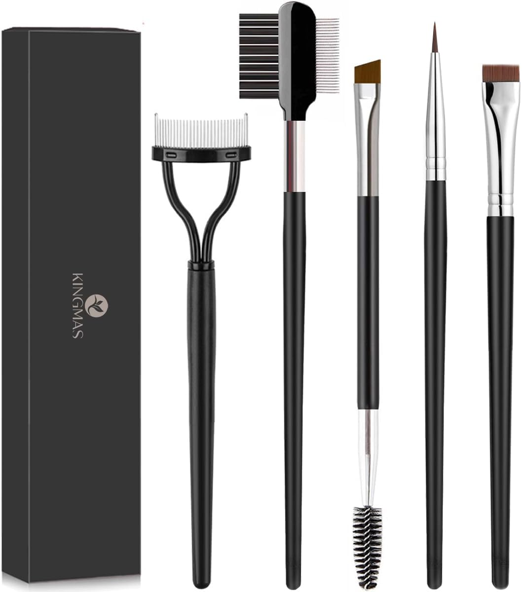 KINGMAS Eyebrow Brush & Eyelash Separator Eyeliner Brush and Brow Comb Lash Spoolie Brush, Steel Mascara Comb Grooming Brush, 5Pcs Eye Makeup Tools
