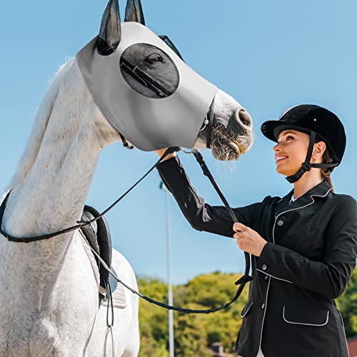 Image of Frienda 4 Pcs Horse Fly Masks with Ears UV Protection Elastic Horse Mask Breathable Comfortable Fly Mask for Adult Horses, Protect from Summer Insect(Medium,Black, Gray, Blue, Mint Green)