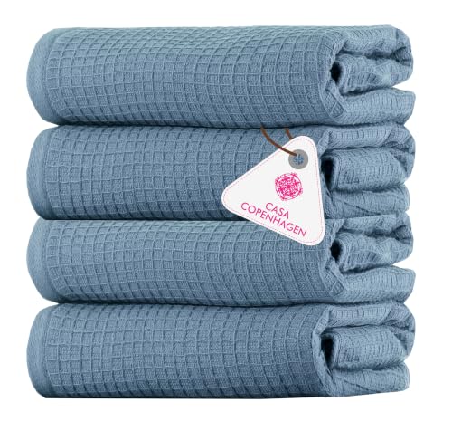 Image of Casa Copenhagen, Egyptian Cotton - Waffle Terry Towel 4 Piece 100% Cotton Large Bath Towel Set - Dusty Blue