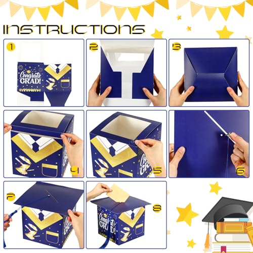 Watersay 2025 Graduation Card Box with Tassel Congrats Graduation Hat Card Box Graduation Card Holder for Graduation Gift Party Decoration Supplies(Blue)