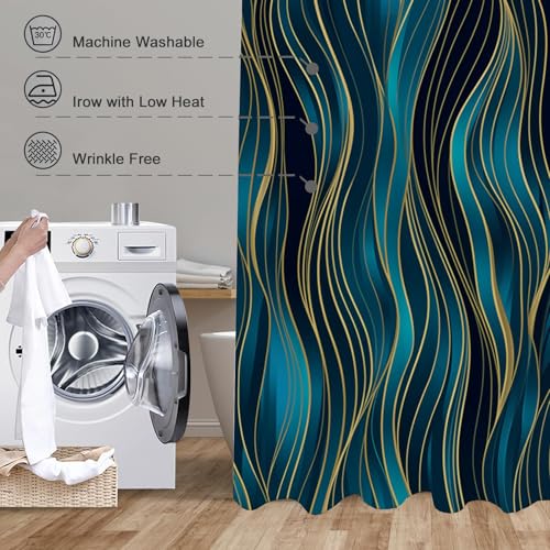 Rideau de douche 240x200 turquoise en tissu polyester lavable - 8