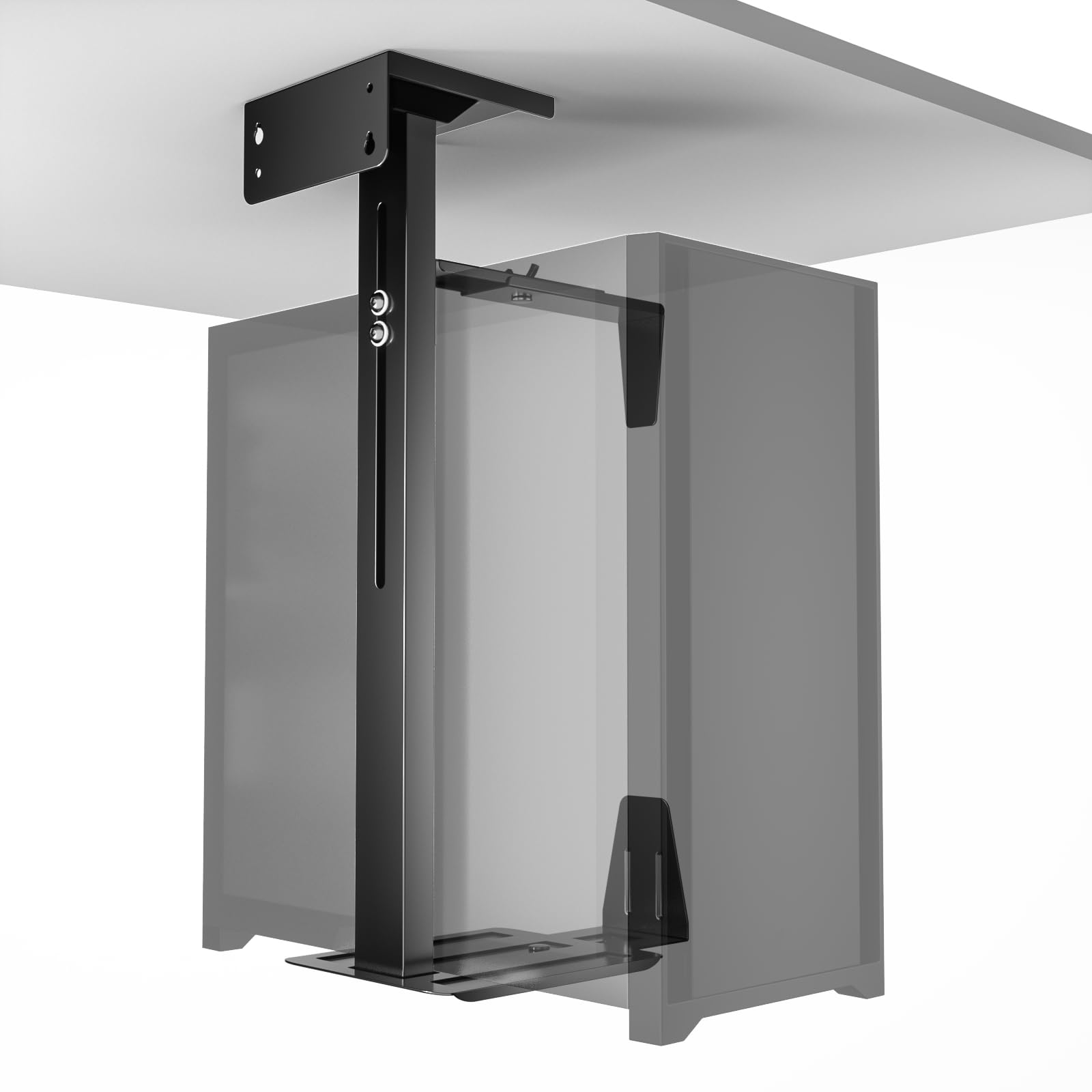 Soporte para PC debajo del escritorio, soporte de CPU ajustable con rotación de 360°, capacidad de carga de 15 kg/33 libras, 2 opciones de montaje (negro)