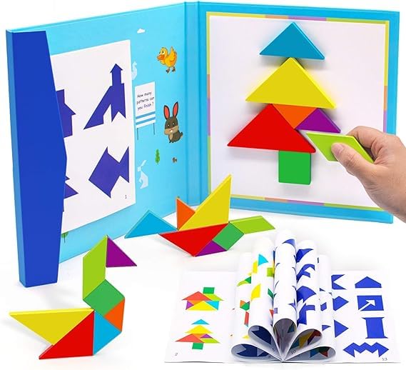TEMSON Wooden Pattern Jigshaw Magnetic puzzle Book, Indoor Puzzle Games for Kids, Creativity IQ Montessori Educational Color Shape Recognition Toy