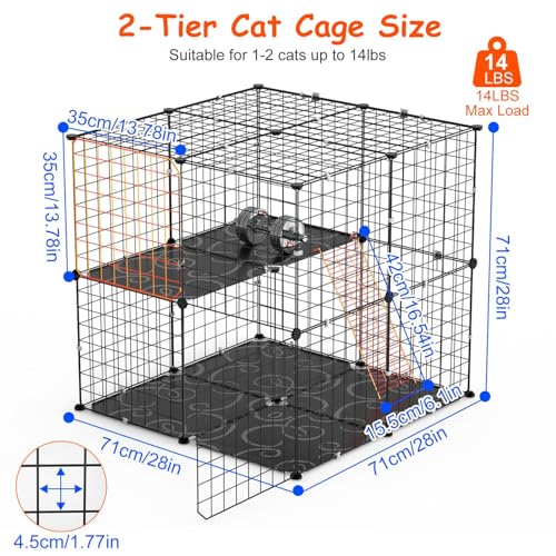 KOCASO Gaiola para gatos de 2 camadas com escada, cercadinho interno para gatos - Caixa espaçosa par