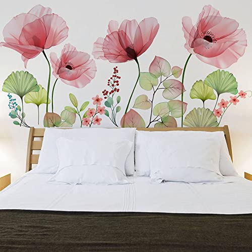 Runtoo Poppy Flowers Wall Stickers Floral Leaf Wall Art Decals Living Room Bedroom Nursery Wall Decor, Red Poppies - Image 3