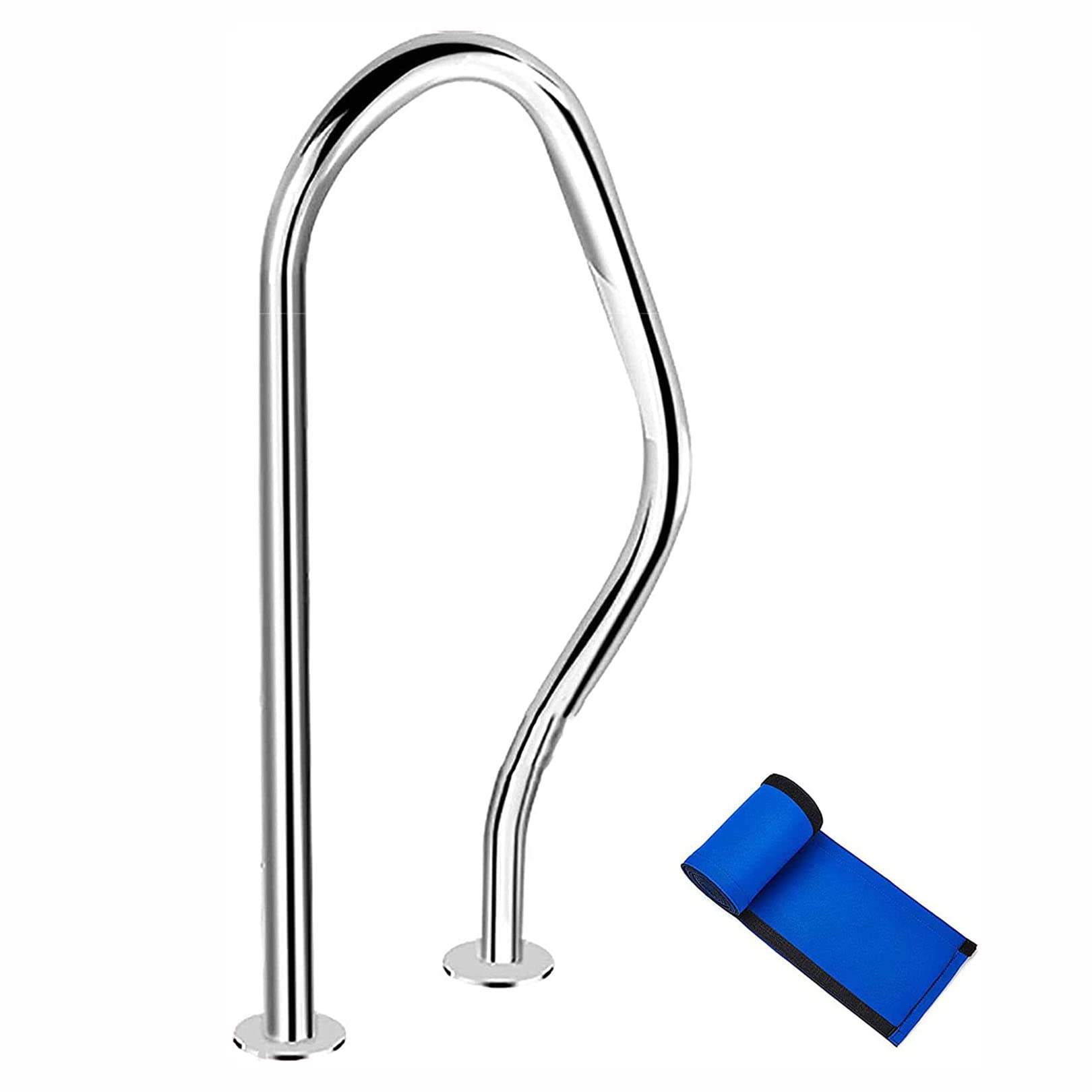 304 Stainless Steel Swimming Pool Handrails, Spa Handrails, Pool Railings w/Blue Grip Cover, Safety Grips for Inground Pool Entry(1PCS)