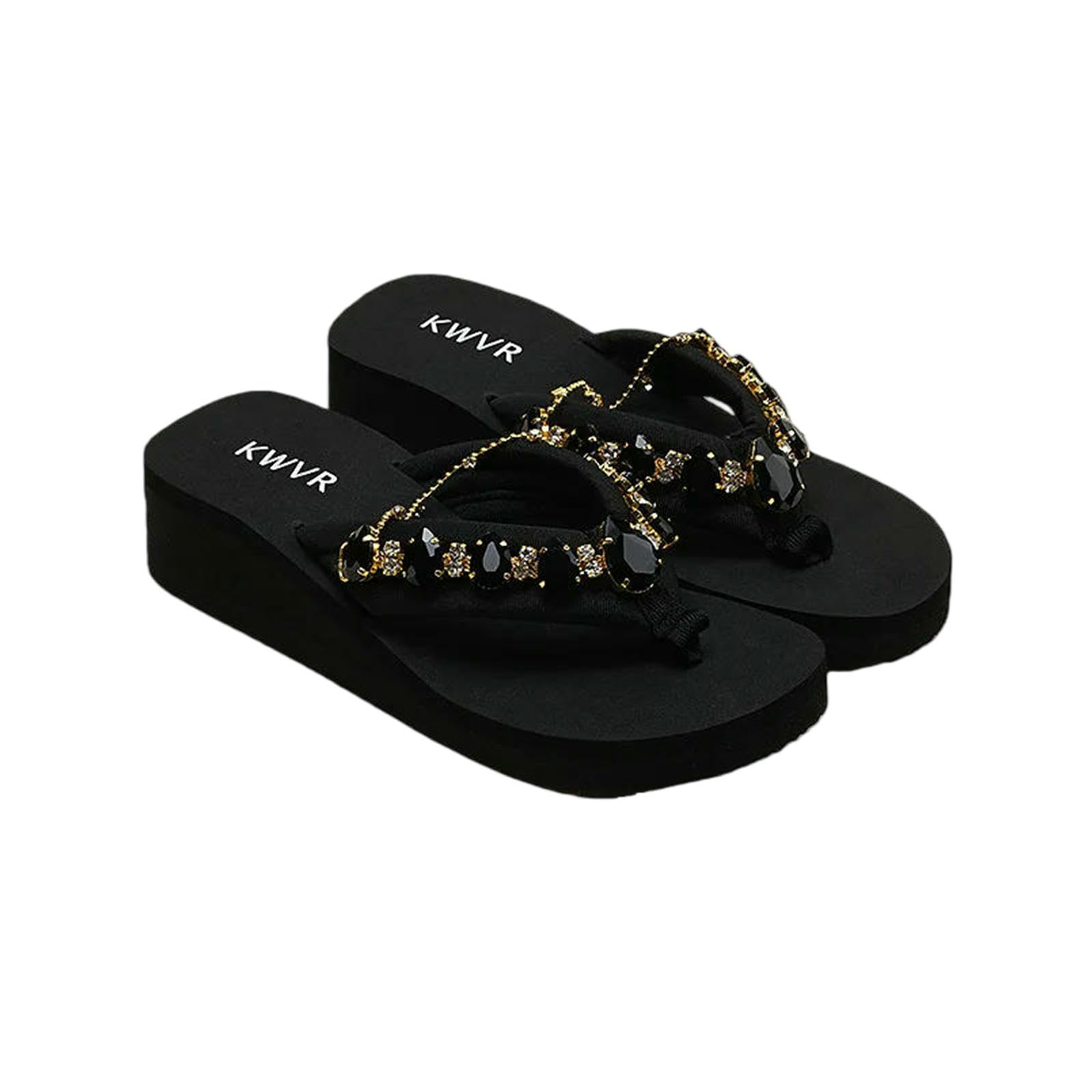 Gyios Flip Flops Men Sponge Cake Thick Sole Summer Women's Versatile Conch Anti-slip Sandals Beach Shoes-black -35