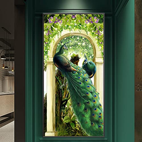 Peinture paon doré vert salon affiche art animalier moderne KEBIA 90x180
