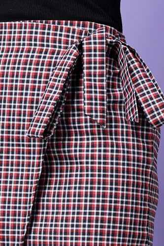 Image of POPWINGS Casual Mini Checks Print Wrap-Up Skirt for Women | Wrap-Up Ruffle Skirt Short for Women with Waist Belt| Ruffle Skirts for Women