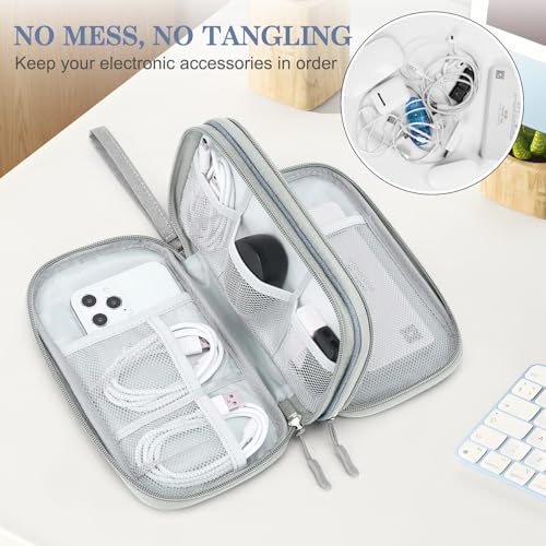 Image of FYY Electronic Organizer, Travel Cable Organizer Bag Pouch Electronic Accessories Carry Case Portable Waterproof Double Layers Storage Bag for Cable, Charger, Phone, Earphone, Medium Size, Light Grey