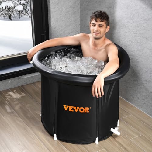 VEVOR Eisbadewanne, 80 cm langes Tauchbecken für Kaltwassertherapie für Sportler, tragbares Outdoor-Eisfass-Tauchbecken zur Erholung, 290 l aufblasbare Faltbadewanne mit Abdeckung