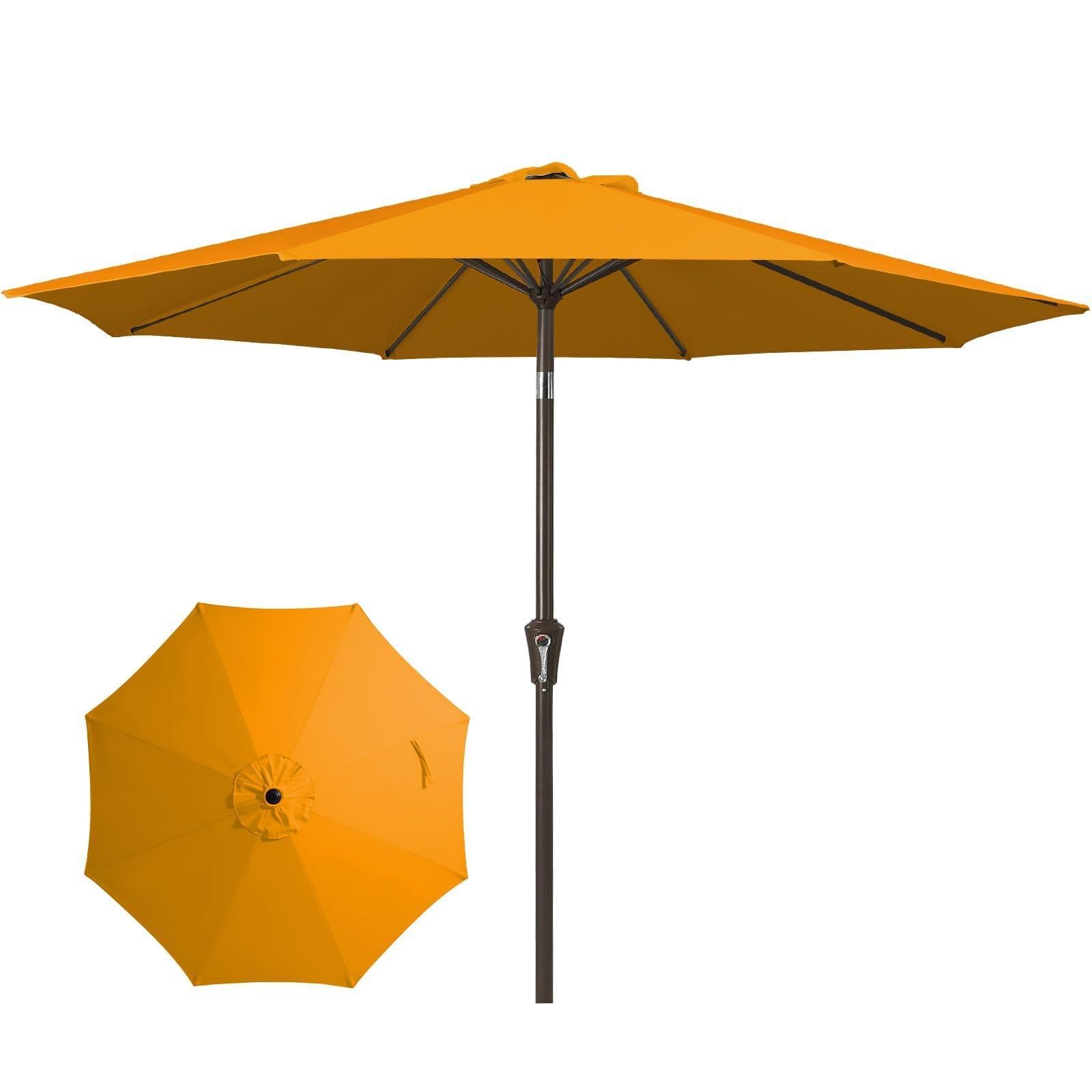 JEAREY 9FT Outdoor Patio Umbrella Outdoor Table Umbrellas with Push Button Tilt and Crank, Market Umbrella 8 Sturdy Ribs UV Protection Waterproof for Garden, Deck, Backyard, Pool (Sun Orange)