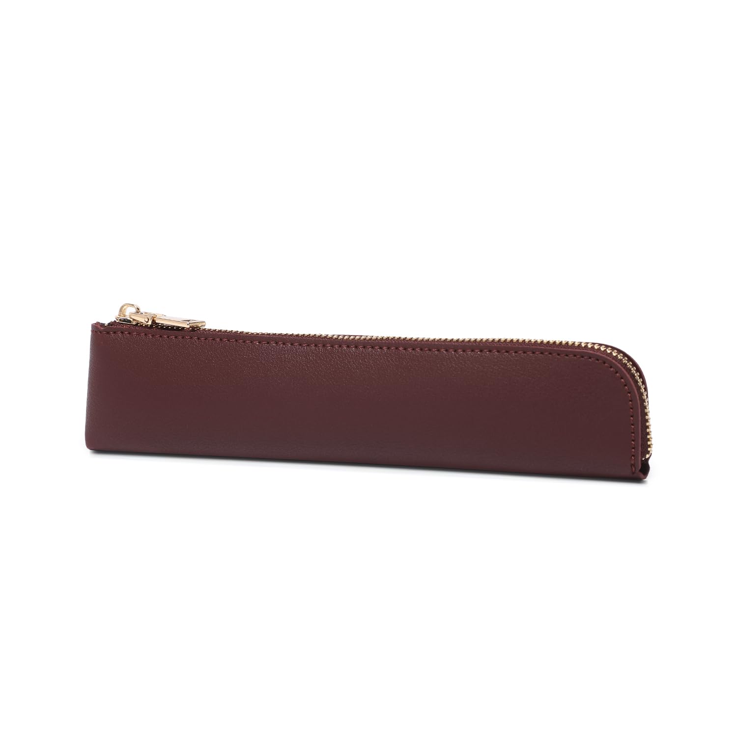 YONBEN Faux Leather Pencil Case Cute Thin Slim Pouch Simple and Stylish Lightweight (Burgundy)