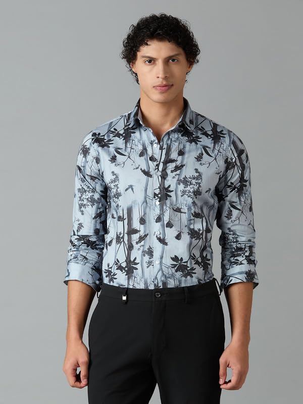Image of Men's Printed Regular Fit Full Sleeves Cotton Formal Shirt