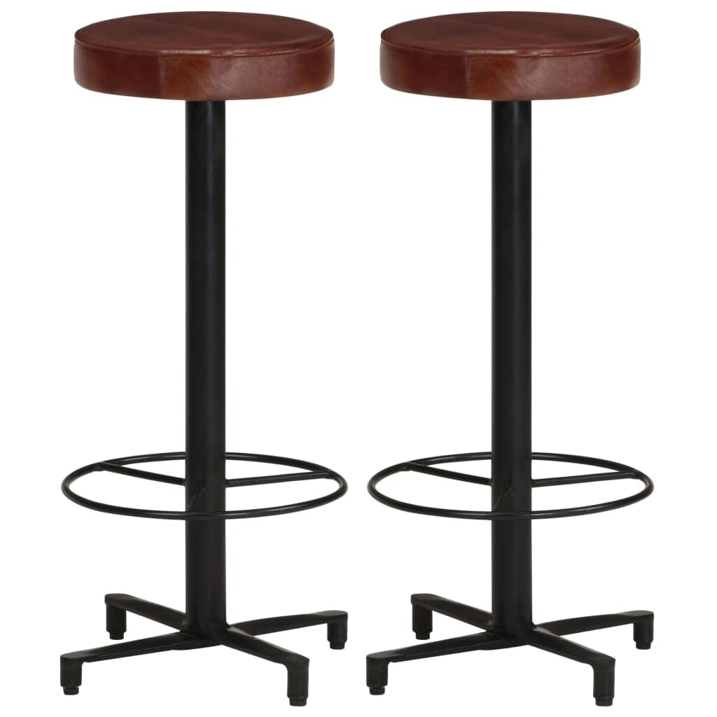 Tabouret de bar en cuir véritable de 76 cm avec pieds en fer noir pour cuisine, lot de 2
