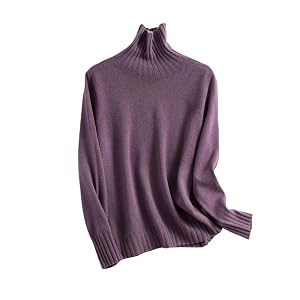 Womens Casual Wool High Neck Solid Color Long Sleeved Pullover Knitted Sweater