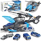 Frontoytall Police Rescue Helicopter Toy Set for Kids 3-8, Transport Cargo Helicopter with 3 Police Cars & Truck, Rotating Blades, Storage Cabin, STEM Learning Toys Gift for Boys Girls