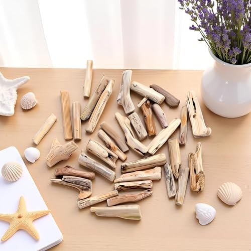20 Pcs Natural Driftwood Pieces Branch Slices Craft Sticks Beach Decor for DIY Rustic Home Decor Frames Wreath Surf Art Craft Supplies - Thumbnail 3