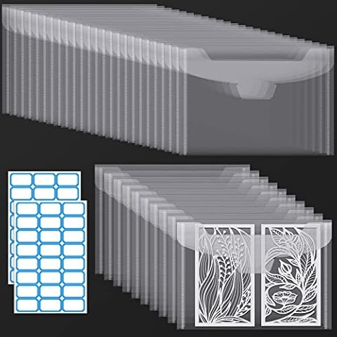 Pllieay 35pcs Clear Stamp and Die Storage Pockets, Stamp Storage Bags, Plastic Envelopes, Scrapbooking Storage Die Cuts for Stencil Storage Card Making Cutting Dies(7.5 x 5.5 Inch) Cover