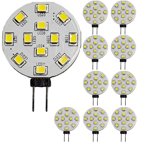 WeiHong Bombillas LED G4 2W Reemplazo de bombillas halógenas 20W, AC/DC 12 V 24 V 220 lúmenes Disco LED Bi-Pin, pin lateral JC, sin parpadeo y anti-EMI (10 blanco)