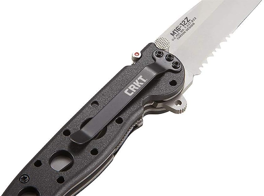 CRKT M16-12Z EDC Folding Pocket Knife: Everyday Carry, Serrated Edge Blade, Tanto, Automated Liner Safety, Nylon Handle, Pocket Clip, One Size Black