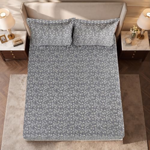 Image of Home Elegance from House of Mytrident | Linen Feel Bed Sheet for Double Bed King Size with Two Pillow Covers | Ultrasoft | Floral 274cm x 250cm | myTrident - Rift Dark Grey