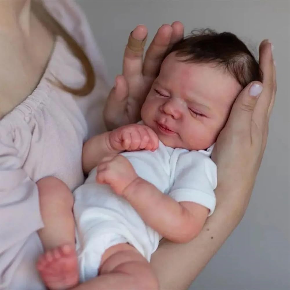 Reborn Baby Puppe, 50 cm Reborn Baby Silikon, Reborn Baby 20 zoll, Rosa und Weiß, Realistisch, Schlafendes Neugeborenes, Handgefertigte Details, Jungen & Mädchen Spielzeug Geschenk Ab 3 Jahren