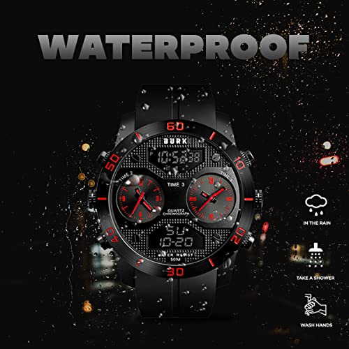 Burk 1355Rd Men's Watches Quartz Wrist Watch Sport Men Digital Analog Display Waterproof Chrono Military #TOP3