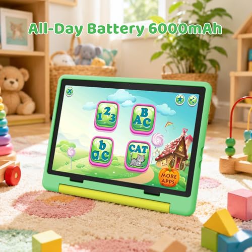 Image of Gleeso Android 16 Kids Tablet, 24GB RAM 64GB ROM Tablet for Kids Toddler Children, 6000mAh Battery, Parental Control, Kids Mode, GMS Certified, 10 Inch Kids Tablet with Case, Dual Camera, Gift, Green