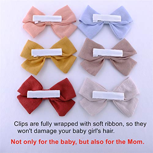 Baby Girls Linen Bow Hair Clips Toddler Infant Fully Lined Clips Little Girls Hair Bow Barrettes White Blue Khaki Accessories Pack Of 10 #TOP3