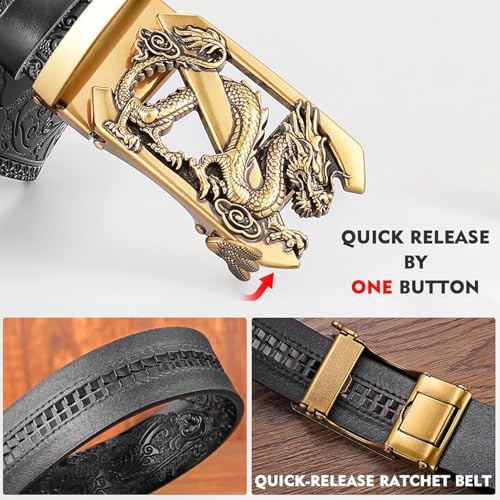 Luxury Mens Belts, Engraved Vintage Dragon Head Automatic Buckle, Genuine Leather Men Waist Strap3