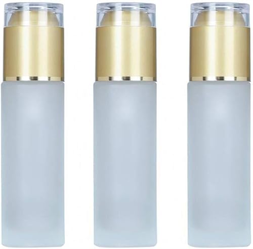 3 botellas vacías de repuesto de lujo portátiles forsted de vidrio transparente con bomba de loción para botellas con tapa dorada, maquillaje