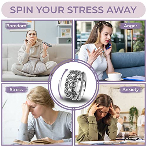 Shop Lc Anxiety Ring For Women 925 Sterling Silver Spinning Spinner Rings For Men Oxidized Flower Floral Concave Boho Jewelry Band Meditation Stress Relief Gifts Size 10 Birthday Gifts #TOP2