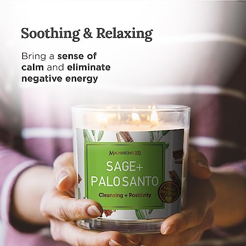 Magnificent-101-Sage-Palo-Santo-Energy-Cleansing-Candle-in-14-oz-Glass-Holder-Made-of-Soy-Wax-for-Smudging-Aromatherapy-Meditation-Intention-Setting-Housewarming-Gift Magnificent 101 Sage Palo Santo Energy Cleansing Candle in 14 oz Glass Holder Made of Soy Wax for Smudging Aromatherapy Meditation Intention Setting Housewarming Gift