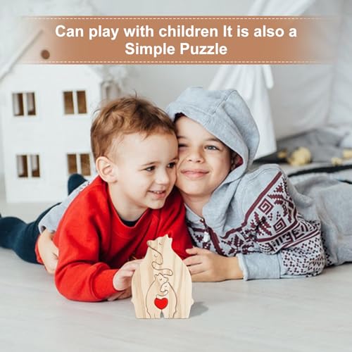LETTERASHQP Bärenfamilie Holzkunst,Personalisiertes Holzkunstpuzzle, Desktop Ornament Home Tischdekoration, Familie Andenken Geschenke für Muttertag Vatertag (4 Bären)