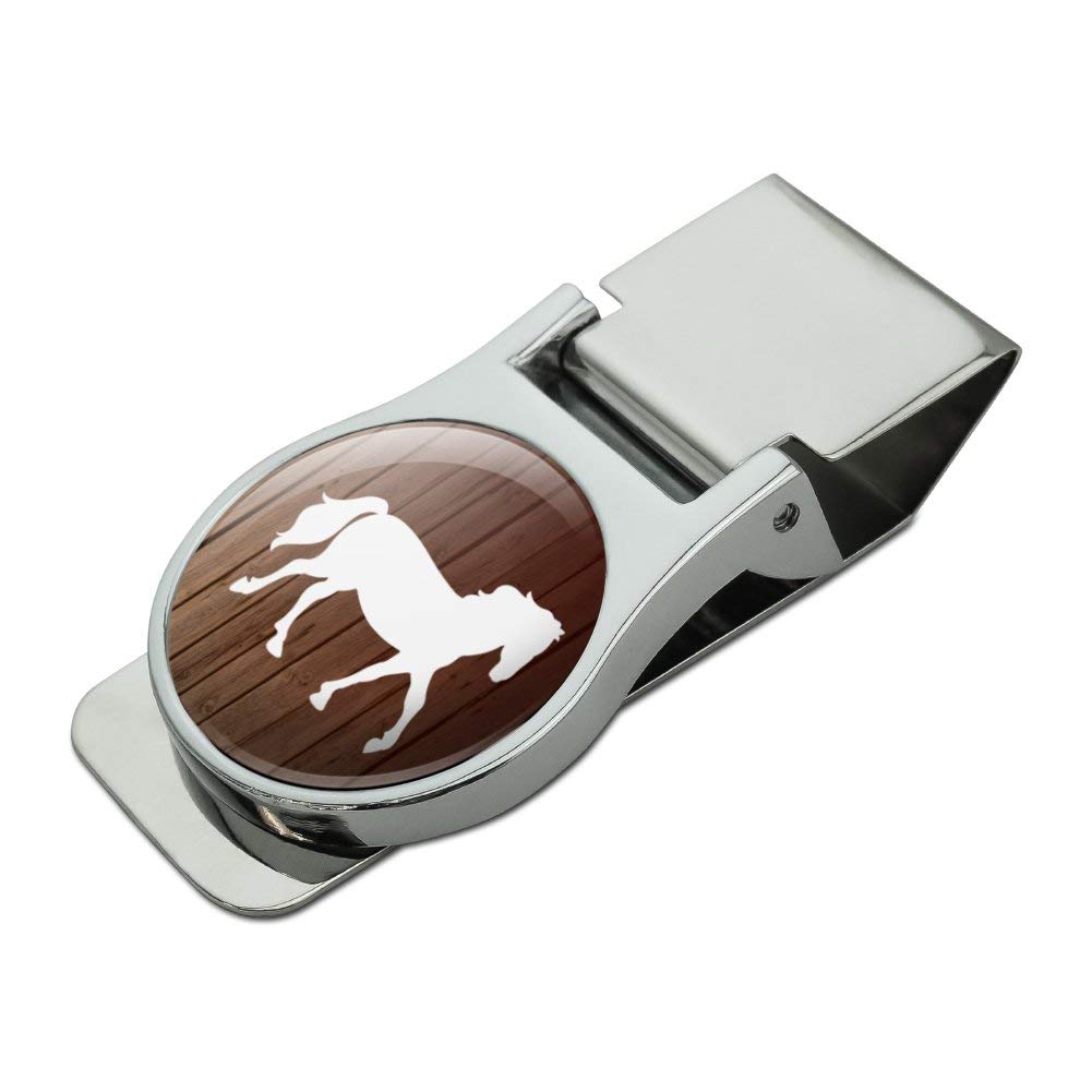 Horse Silhouette Cowboy Western Satin Chrome Plated Metal Money Clip