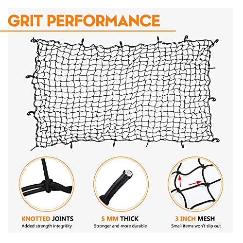 Image of 7' x 5' Heavy Duty Bungee Cord Cargo Net Stretches to 14' x 10'-Latex Truck Bed Mesh with 12Pcs Free Adjustable Hooks for Secure Carrying on Roof Luggage Rack,Cargo Carrier and Pickup Truck Bed