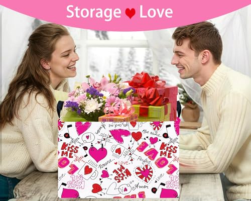 Image of Valentines Day Basket Large Foldable Heart Shaped Storage Box for Gifts Kids Empty Storage Bins Rectangular Toy Organizer Decor (Cartoon Love)