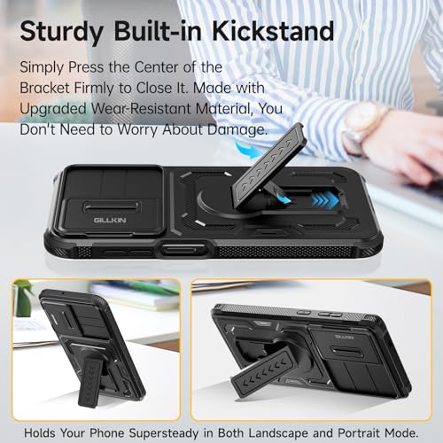 GILLKIN for Samsung Galaxy A16/A17/A26-5G Phone Case with HD Screen Protector(2 Packs)+Slide Camera Cover,Military-Grade Heavy-Duty Shockproof Phone Case with Built-in Folding Kickstand+Lanyard, Black by GILLKIN - Used condition - Image 6