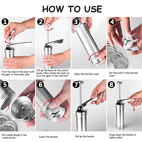 MEIJUBOL Cookie Press Stainless Steel Baking Kit Biscuit Gun with 20 Cookie discs and 4 Icing Tips