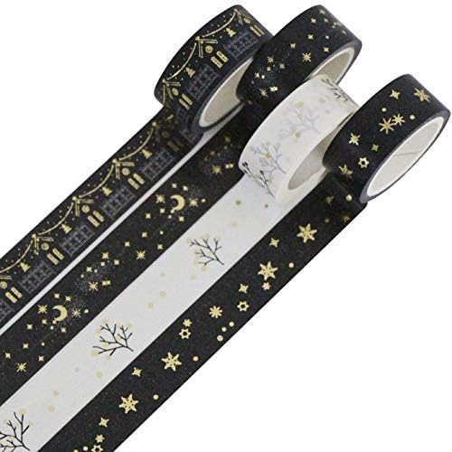Aufodara Washi tape, Christmas decorative tapes, set of 4 golden