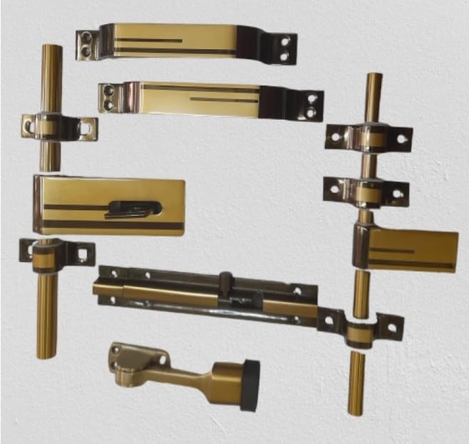 Premium Door Hardware Kit, Gold Finish, Complete Set with Handles, Latches and Mounting Brackets-image-24