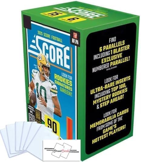 2025 Score Football Blaster Box with 90 Trading Cards + 6 Toploaders and StreetCards Magnet!