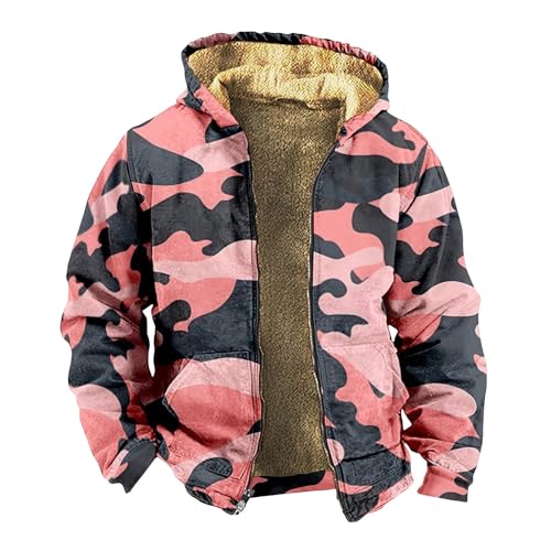 Winter Jackets for Men Zip Up Big and Tall Long Sleeve Warm Vintage Thicken Fleece Lined Sherpa Hunting Outerwear