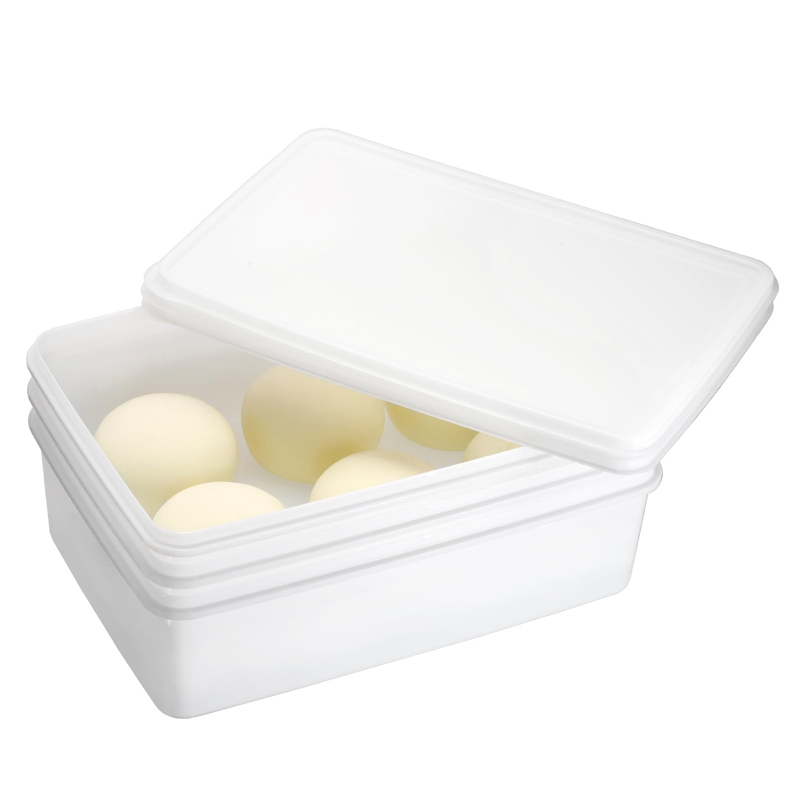 BSTKEY Paquete de 3 cajas de plástico a prueba de masa de pizza con tapa, contenedor de almacenamiento rectangular para masa de pan blanco, caja de almacenamiento de alimentos, organizador de postres