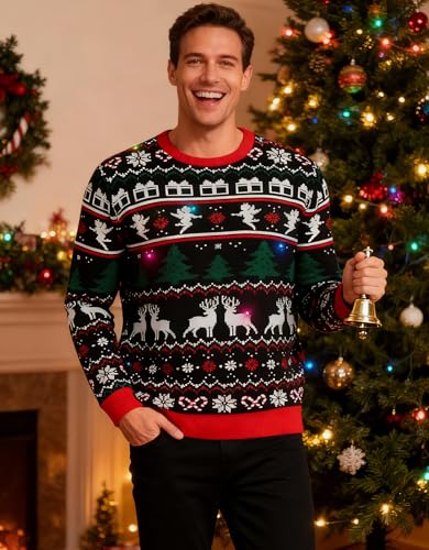 Goodstoworld Light-Up Reindeer and Angels Christmas Sweater - Image 2
