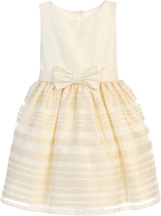 Flower Girl Dress Satin & Striped Organza with Bow Waist for Any Special Occasion Event