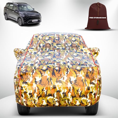 Image of Walser Waterproof Car Cover for Kia Carens | All-Weather Full Car Body Protection | with Mirror & Antenna Pocket | Dustproof, Windproof & Anti-Scratch Lining, Camouflage