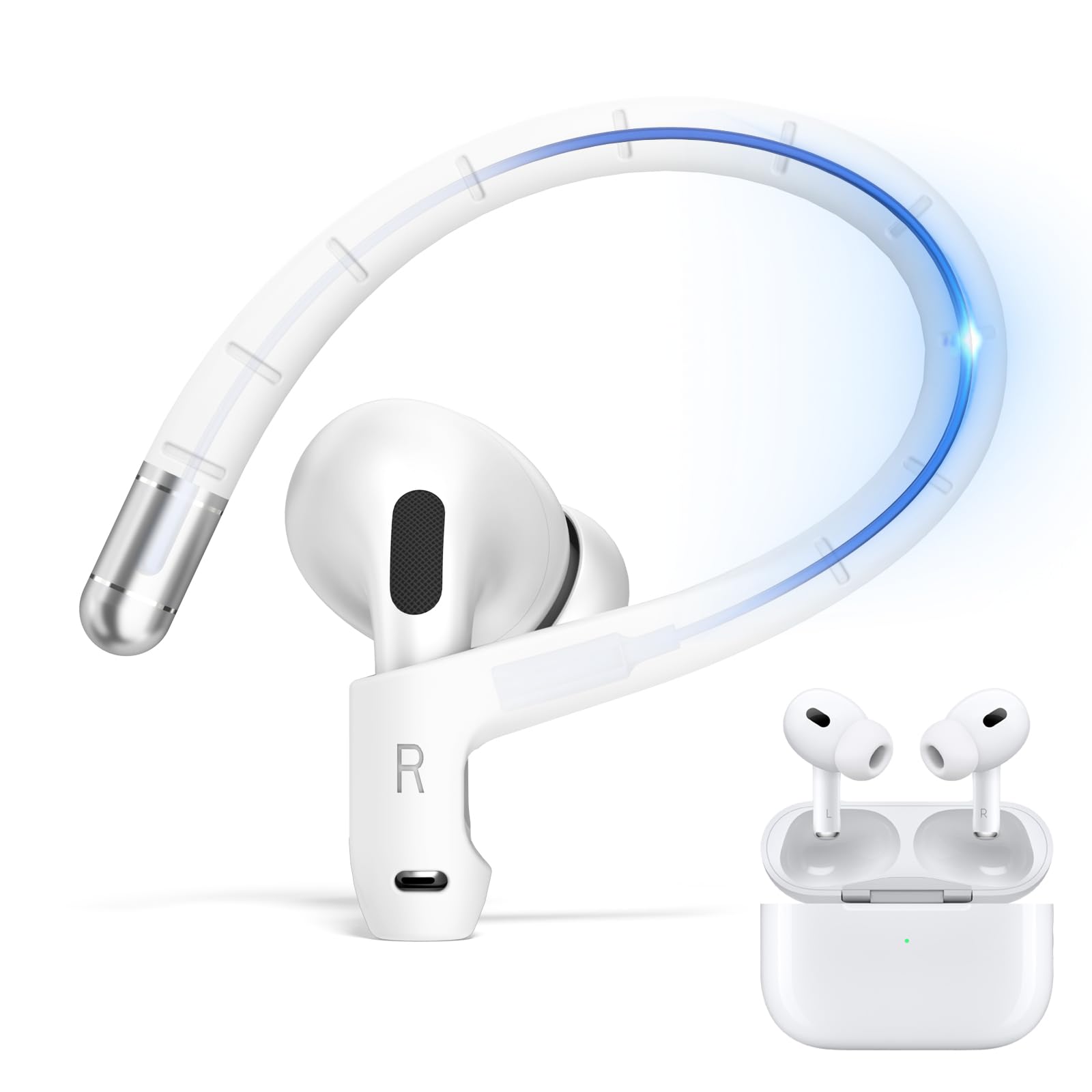 Anti-Slip Ear Hooks for AirPods Pro 2 & AirPod 3 Earbuds [Memory Titanium Alloy],Soft Comfortable Fit | Anti-loss Sports EarHooks Compatible with AirPods Pro 2 Earbuds Accessories with Lanyard (White)